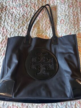 Tory Burch Black Ella Logo Tote with Double Handles